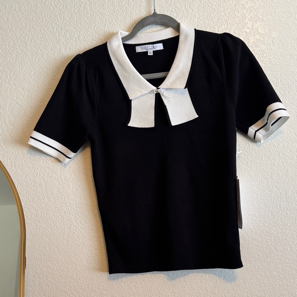 Sweet Rain Black and White Woman Blouse